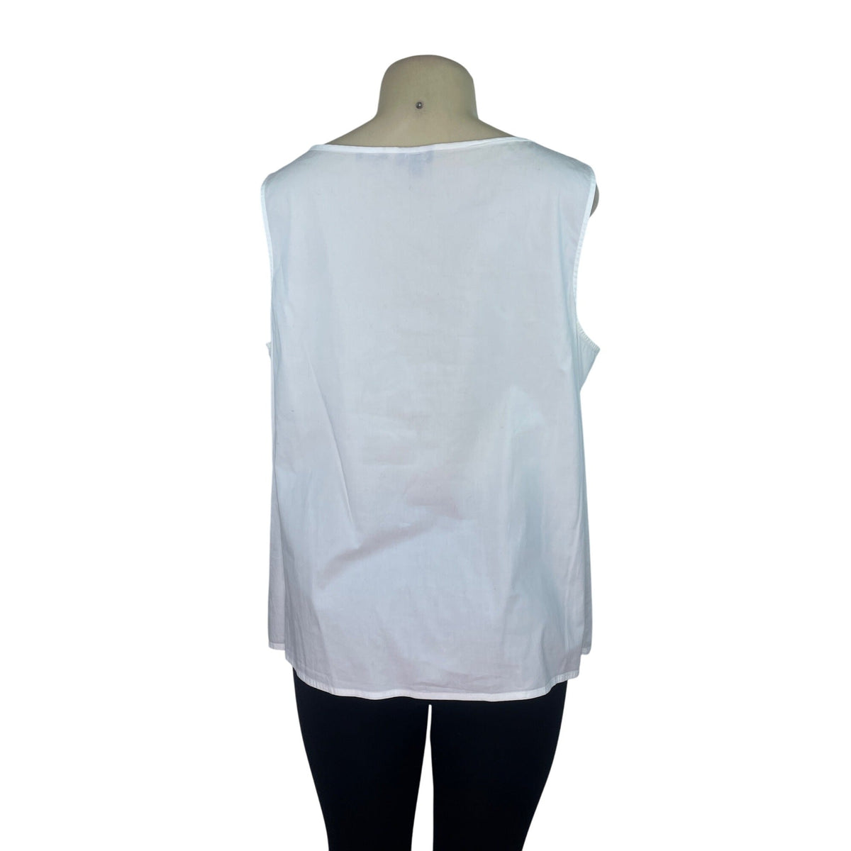 Talbots Womens White Sleeveless Zip Up Top with Embroidered Front Panel Size 18W