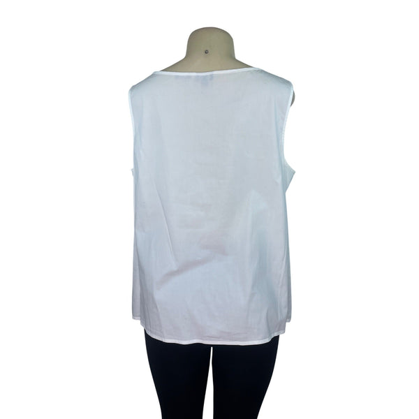 Talbots Womens White Sleeveless Zip Up Top with Embroidered Front Panel Size 18W