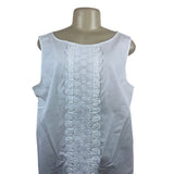 Talbots Womens White Sleeveless Zip Up Top with Embroidered Front Panel Size 18W