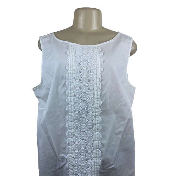 Talbots Womens White Sleeveless Zip Up Top with Embroidered Front Panel Size 18W