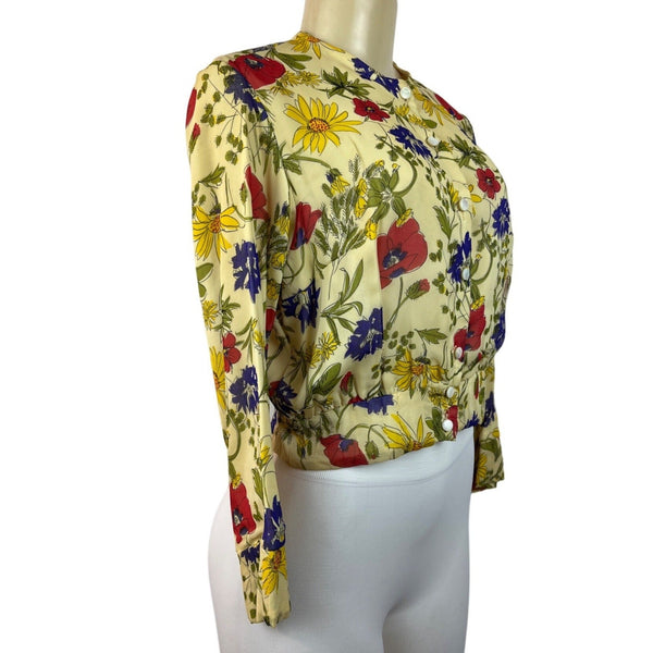 Vintage The Young Colony Shop Women's Yellow Floral Print Long Sleeve Shirt