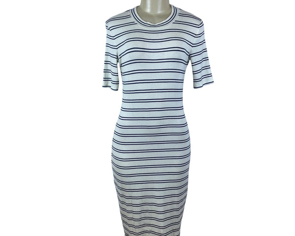 Summersalt Womens White/Navy Ribbed Short Sleeve Midi Dress Size L