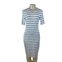 Summersalt Womens White/Navy Ribbed Short Sleeve Midi Dress Size L