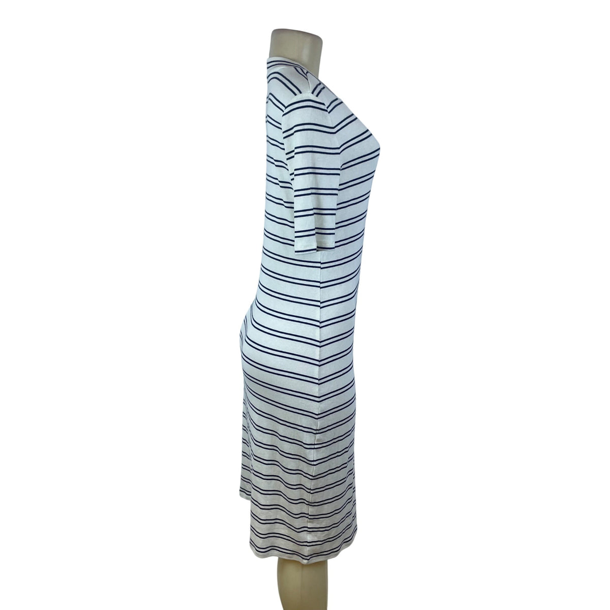 Summersalt Womens White/Navy Ribbed Short Sleeve Midi Dress Size L