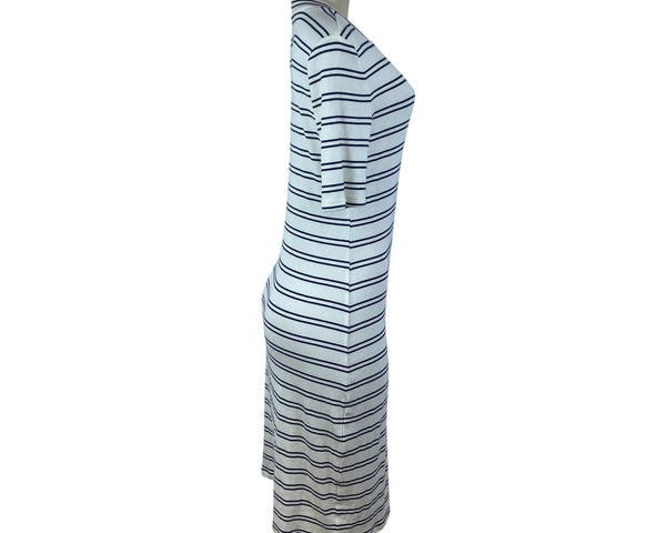 Summersalt Womens White/Navy Ribbed Short Sleeve Midi Dress Size L