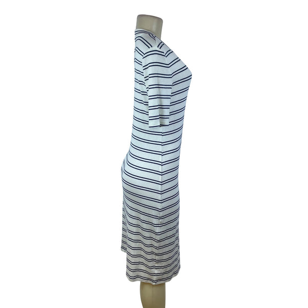 Summersalt Womens White/Navy Ribbed Short Sleeve Midi Dress Size L