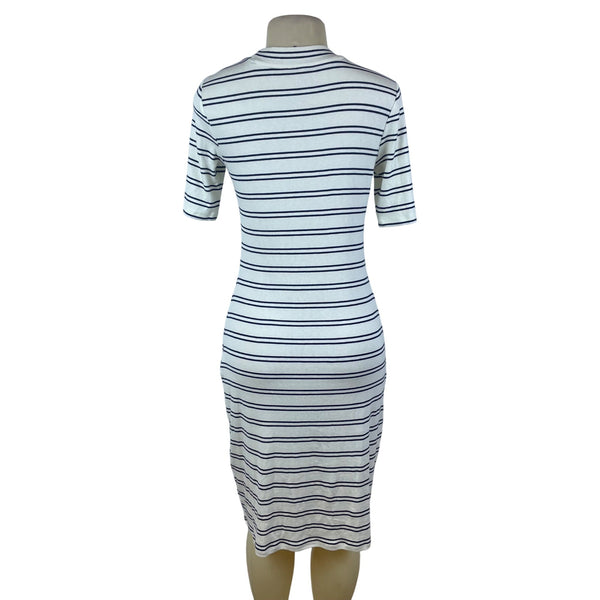Summersalt Womens White/Navy Ribbed Short Sleeve Midi Dress Size L