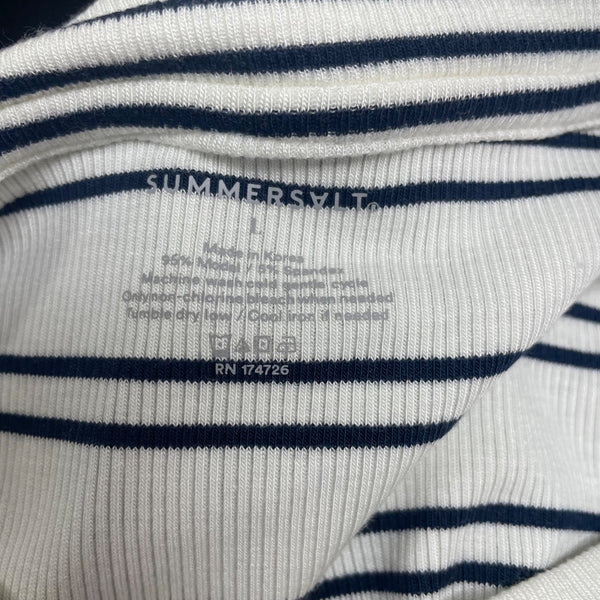 Summersalt Womens White/Navy Ribbed Short Sleeve Midi Dress Size L