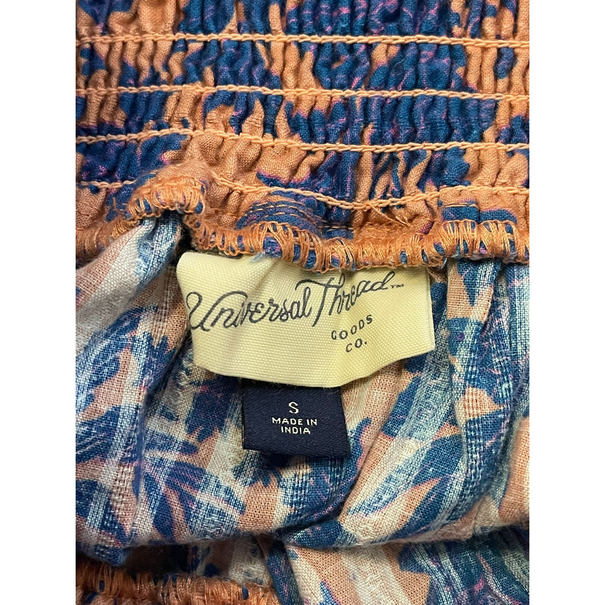 Universal Thread Floral Tiered Skirt Smocked Waist Multi-Layered Design Womens Size S 100% Cotton Blue & Orange New