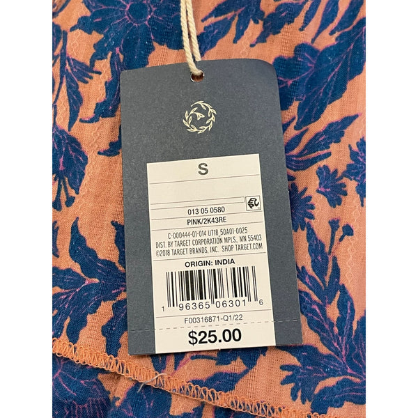 Universal Thread Floral Tiered Skirt Smocked Waist Multi-Layered Design Womens Size S 100% Cotton Blue & Orange New