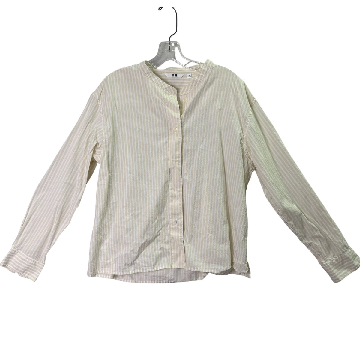 Uniqlo Womens Beige Cotton Striped Long Sleeve Button-Up Shirt Size M Lightweight