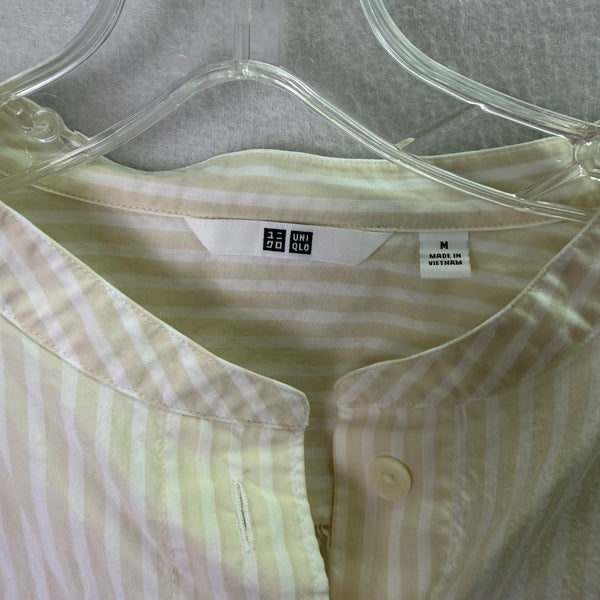 Uniqlo Womens Beige Cotton Striped Long Sleeve Button-Up Shirt Size M Lightweight