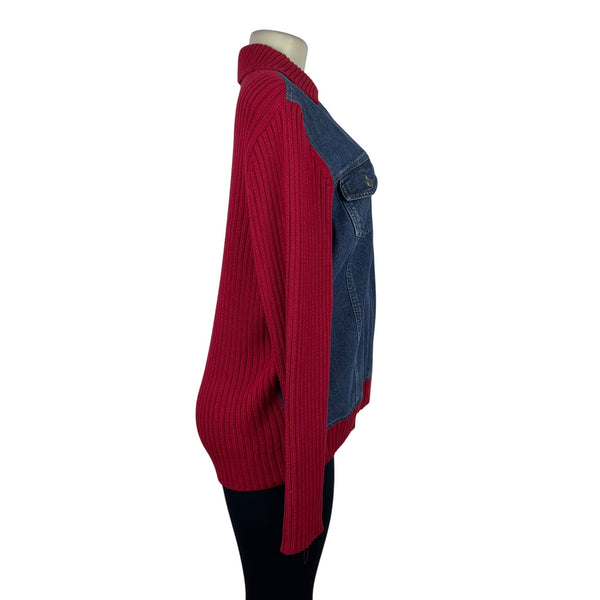 Marsh Landing Womens Red & Denim Cotton Knit Zip Front Jacket Size 1X
