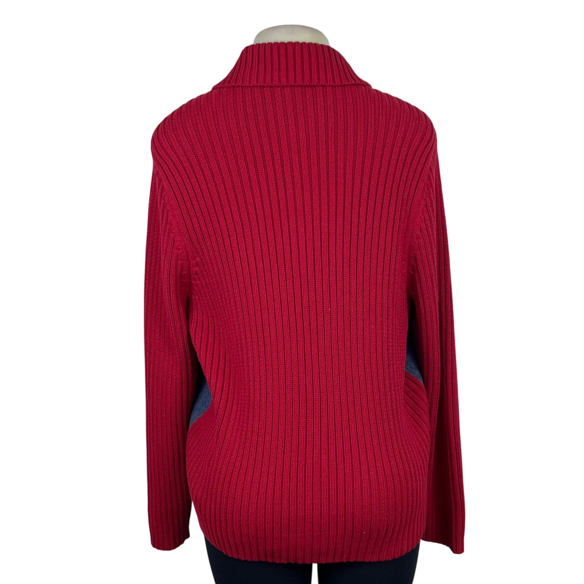 Marsh Landing Womens Red & Denim Cotton Knit Zip Front Jacket Size 1X