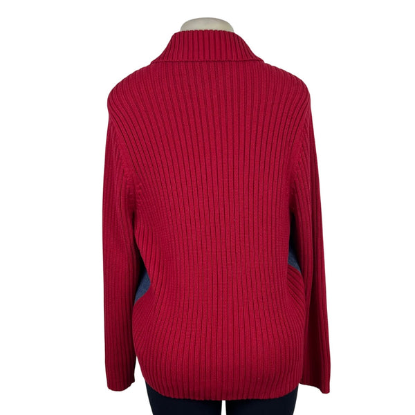 Marsh Landing Womens Red & Denim Cotton Knit Zip Front Jacket Size 1X
