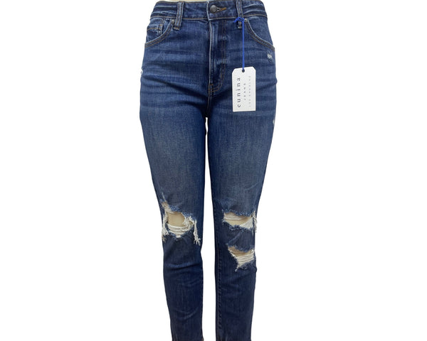 Eunina Womens Tobi Super High Rise Distressed Mom Jeans Medium Wash Size7 - New