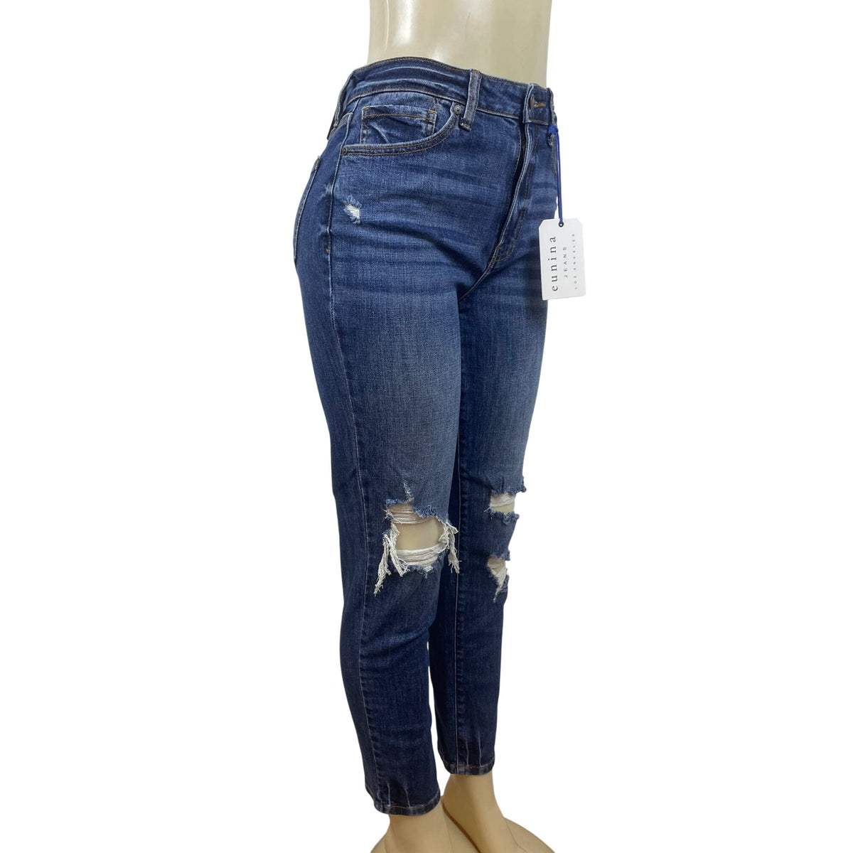 Eunina Womens Tobi Super High Rise Distressed Mom Jeans Medium Wash Size7 - New