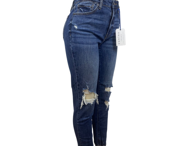 Eunina Womens Tobi Super High Rise Distressed Mom Jeans Medium Wash Size7 - New