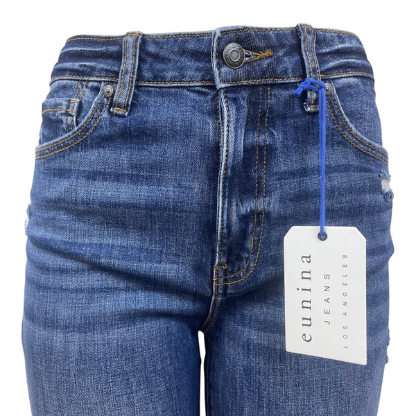 Eunina Womens Tobi Super High Rise Distressed Mom Jeans Medium Wash Size7 - New