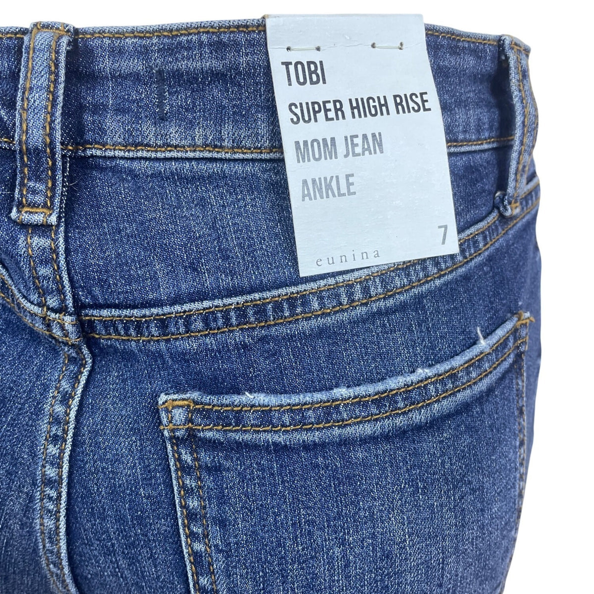 Eunina Womens Tobi Super High Rise Distressed Mom Jeans Medium Wash Size7 - New