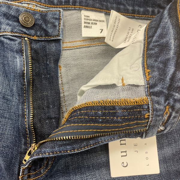 Eunina Womens Tobi Super High Rise Distressed Mom Jeans Medium Wash Size7 - New