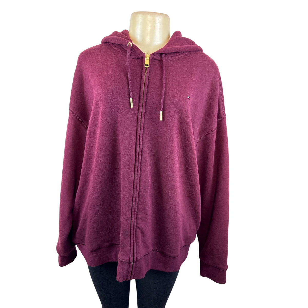 Tommy Hilfiger Women's Burgundy Zip-Up Hoodie With Pockets Sz XL