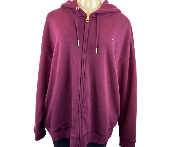 Tommy Hilfiger Women's Burgundy Zip-Up Hoodie With Pockets Sz XL