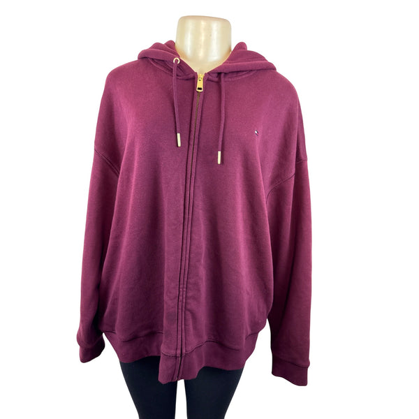 Tommy Hilfiger Women's Burgundy Zip-Up Hoodie With Pockets Sz XL