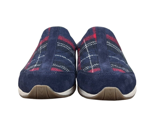 Easy Spirit Travel Time 701 Dark Blue Suede Plaid Slip-On Clogs Womens 7M