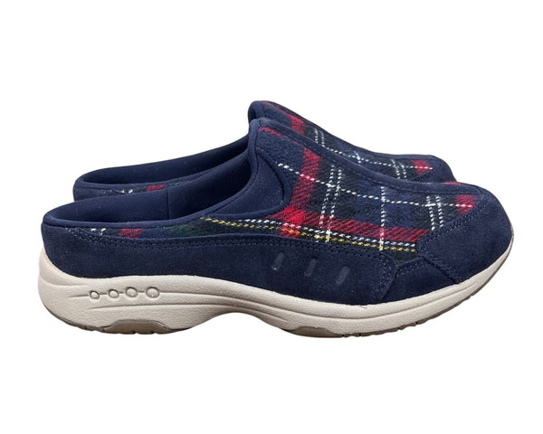 Easy Spirit Travel Time 701 Dark Blue Suede Plaid Slip-On Clogs Womens 7M