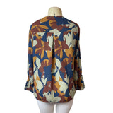 Salvadore Sz 44 (US 13.5) Floral Pattern V-Neck Ruffled Long Sleeve Blouse Shirt