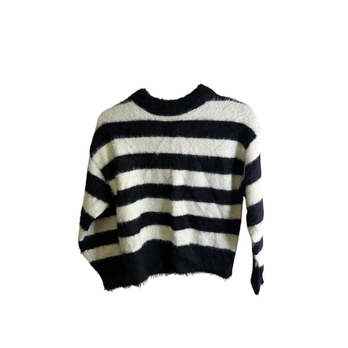 A New Day Womens Black/White Fuzzy Striped Pullover Sweater Size XS Soft Knit