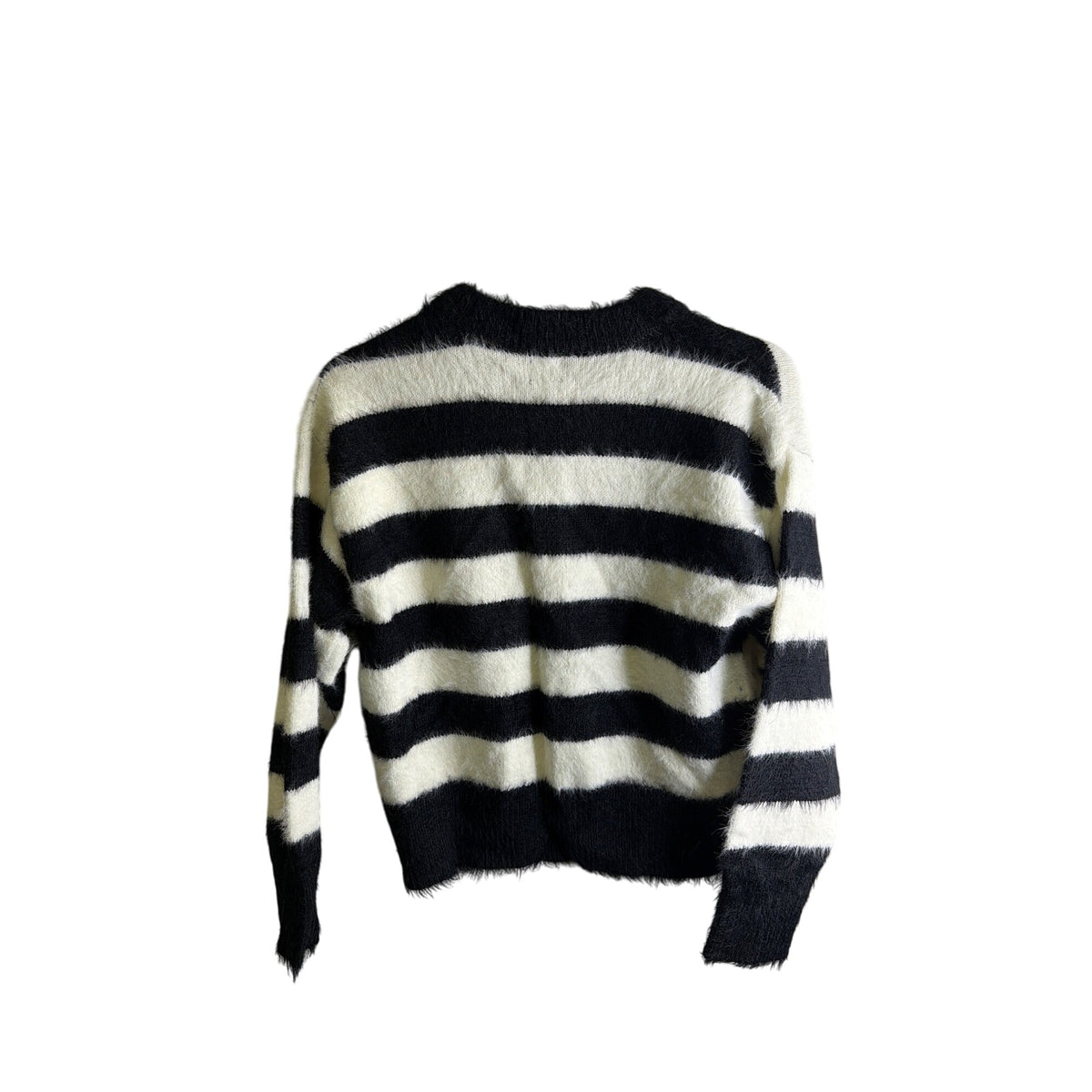 A New Day Womens Black/White Fuzzy Striped Pullover Sweater Size XS Soft Knit