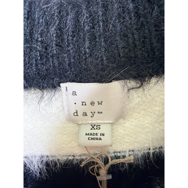A New Day Womens Black/White Fuzzy Striped Pullover Sweater Size XS Soft Knit