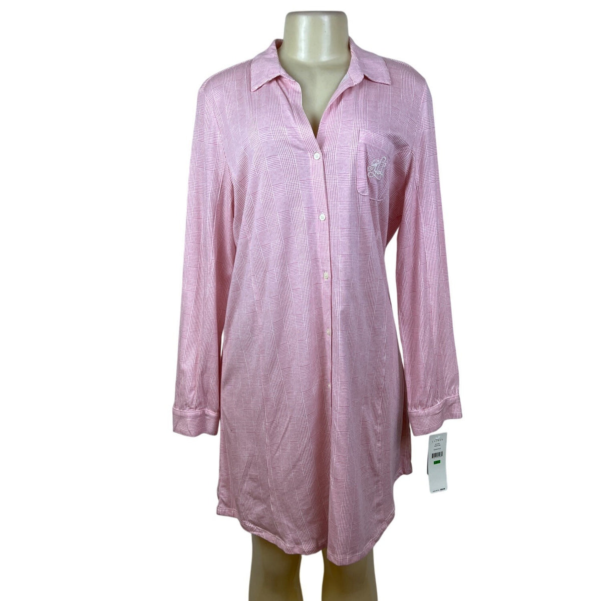 Ralph Lauren Womens Pink Plaid Long Sleeve Nightshirt Cozy Sz L - New