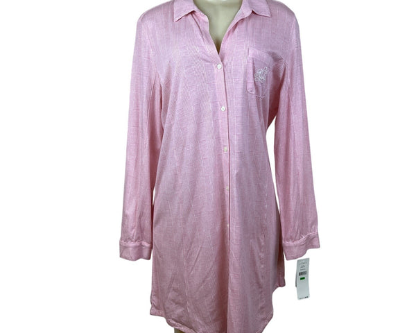 Ralph Lauren Womens Pink Plaid Long Sleeve Nightshirt Cozy Sz L - New