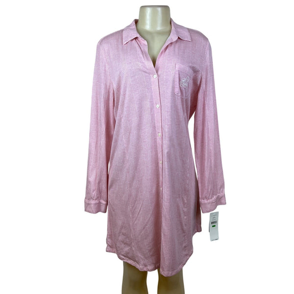 Ralph Lauren Womens Pink Plaid Long Sleeve Nightshirt Cozy Sz L - New