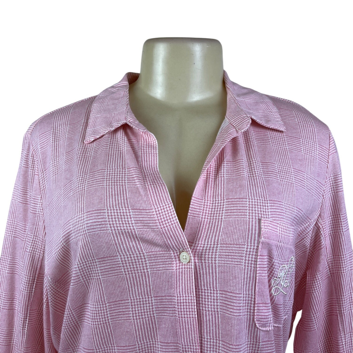 Ralph Lauren Womens Pink Plaid Long Sleeve Nightshirt Cozy Sz L - New