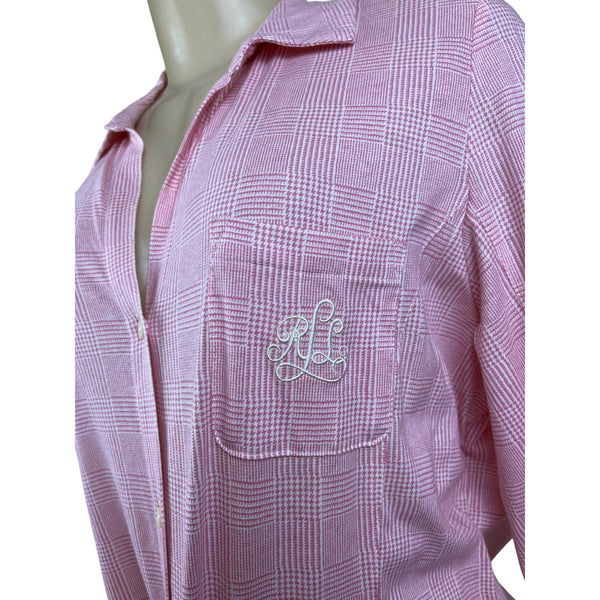 Ralph Lauren Womens Pink Plaid Long Sleeve Nightshirt Cozy Sz L - New