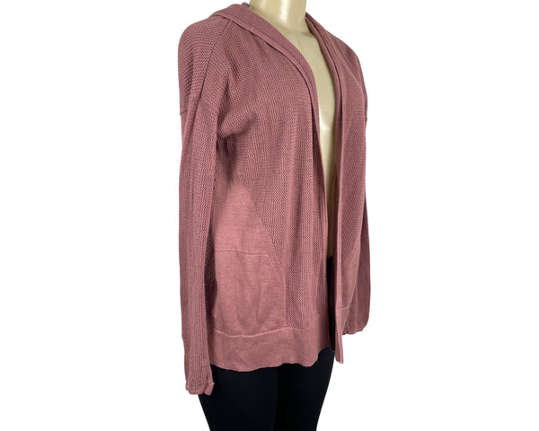Lululemon Womens Pink Knit Fabric Open Front Relaxed Fit Hooded Cardigan Size M