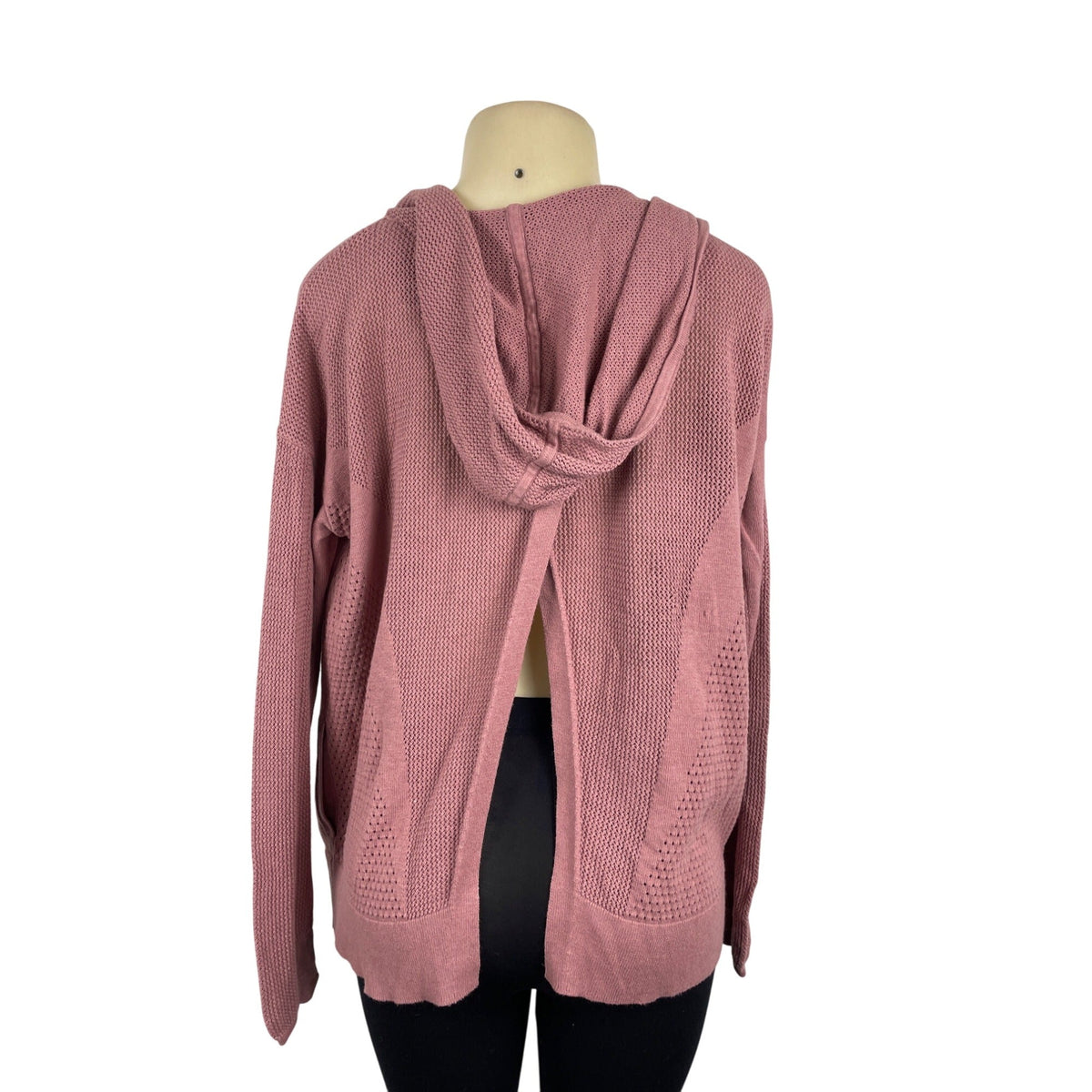 Lululemon Womens Pink Knit Fabric Open Front Relaxed Fit Hooded Cardigan Size M
