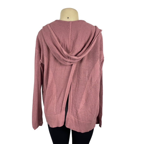 Lululemon Womens Pink Knit Fabric Open Front Relaxed Fit Hooded Cardigan Size M