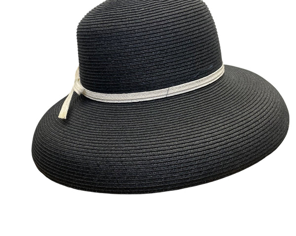 Vintage White House Black Market Womens Black & Beige Wide Brim Paper Straw Floppy Hat OS
