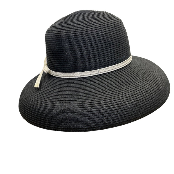 Vintage White House Black Market Womens Black & Beige Wide Brim Paper Straw Floppy Hat OS