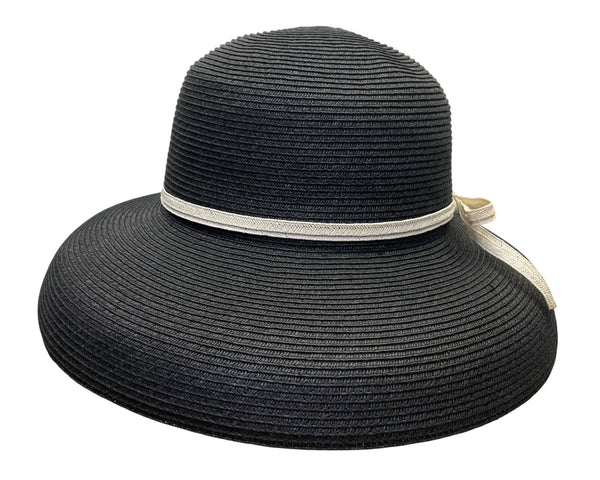 Vintage White House Black Market Womens Black & Beige Wide Brim Paper Straw Floppy Hat OS