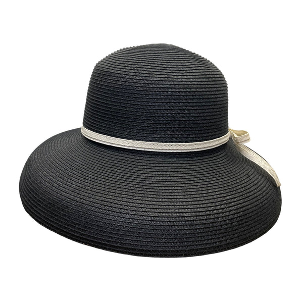 Vintage White House Black Market Womens Black & Beige Wide Brim Paper Straw Floppy Hat OS