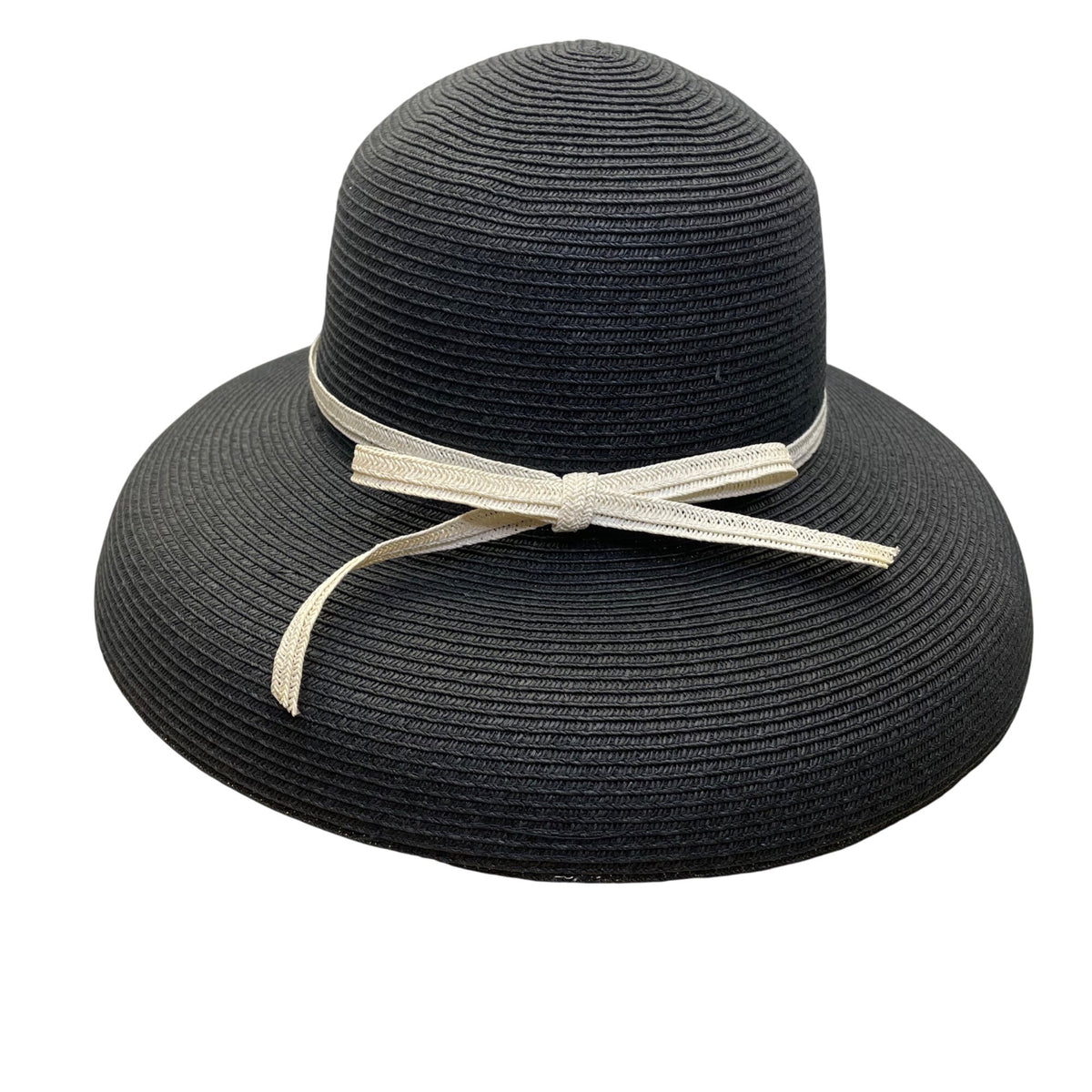 Vintage White House Black Market Womens Black & Beige Wide Brim Paper Straw Floppy Hat OS