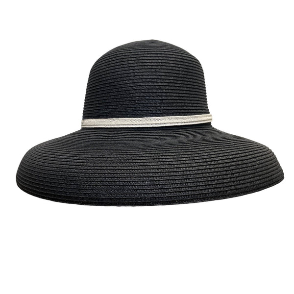 Vintage White House Black Market Womens Black & Beige Wide Brim Paper Straw Floppy Hat OS