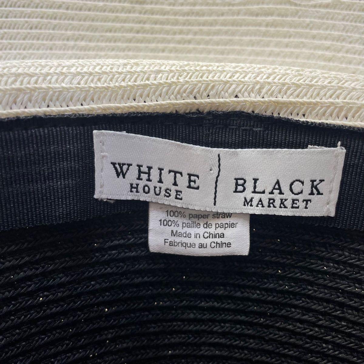 Vintage White House Black Market Womens Black & Beige Wide Brim Paper Straw Floppy Hat OS
