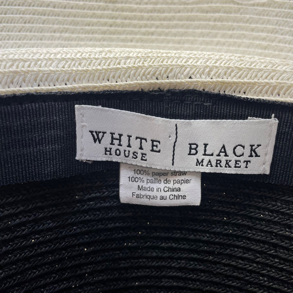 Vintage White House Black Market Womens Black & Beige Wide Brim Paper Straw Floppy Hat OS